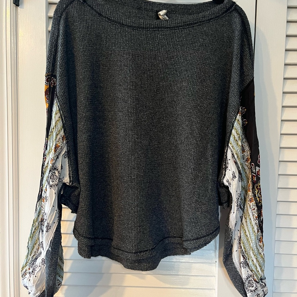 Free People Gray and Multicolor Knit Top